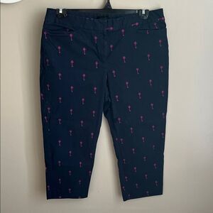 Talbots Curvy chinos capri cropped pants navy blue embroidered pink key, size 16